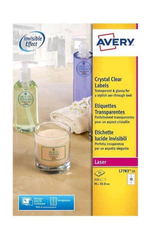 AVERY CONF 250 ETICHETTE ADESIVE IN POLIESTERE 50,8X96 mm TRASPARENTE LUCIDO